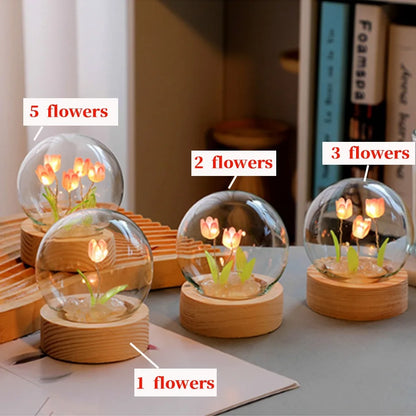 Tulip Night Light Cute Bedroom Room Decor Floral Lamp Valentines Day Gift Lampara Tulipanes Girlfriend DIY Material Handmade