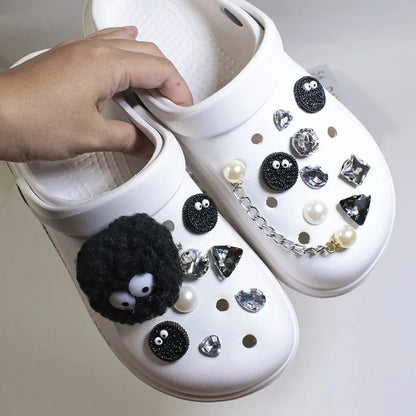 DIY Black Plush Ball Shoes Charms for Furry Ball Cute Hole Shoe Charms Designer Lovely Accessories All-match Hot Sale 2024