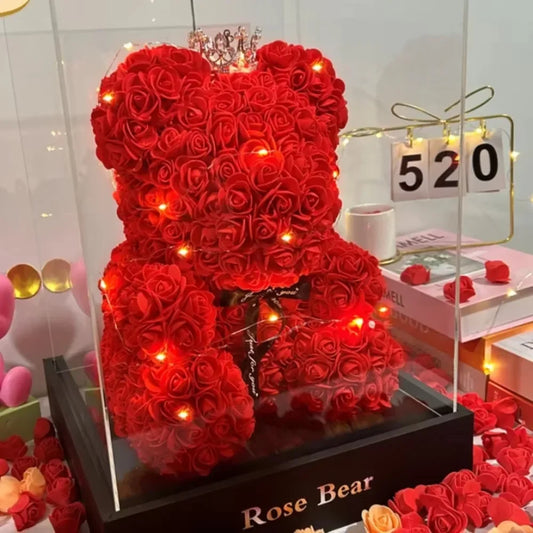 Artificial Flower Eternal Rose Teddy Bear for Mom Mothers Day Birthday Valentines Day Anniversary Gifts & Decor Miniatures Ponyo