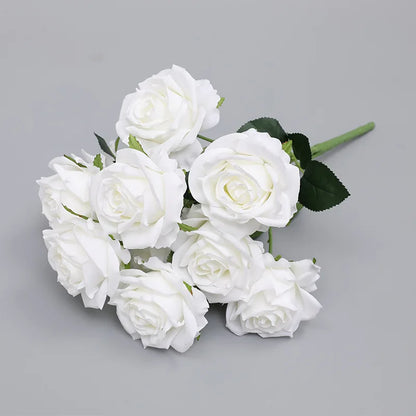 9 Heads Simulation Big Rose Bouquet Wedding Flowers White Fake Roses Artificial Flower Silk Flowers Home Decoration