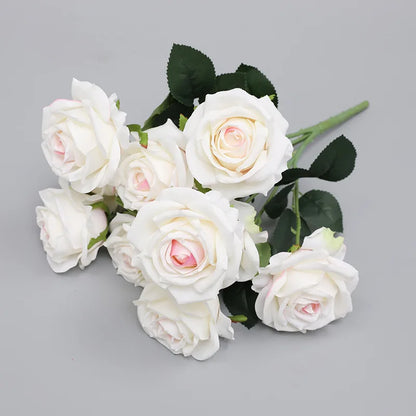 9 Heads Simulation Big Rose Bouquet Wedding Flowers White Fake Roses Artificial Flower Silk Flowers Home Decoration