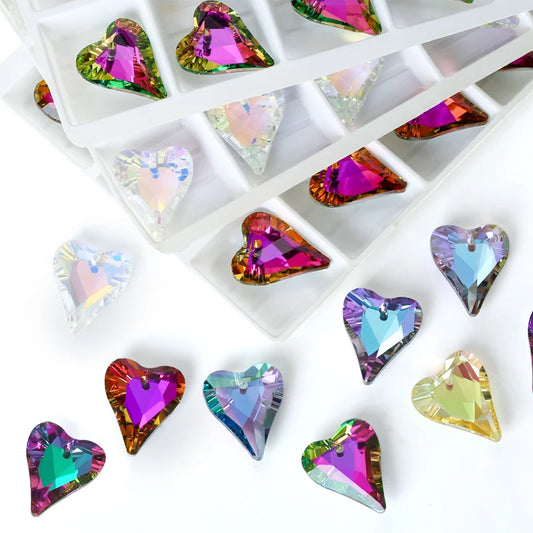 12Pcs Crystal 6240 Wild Heart Pendant Glass Austria Loose Beads Charms Rhinestones for DIY Earring Necklace Jewelry Accessories