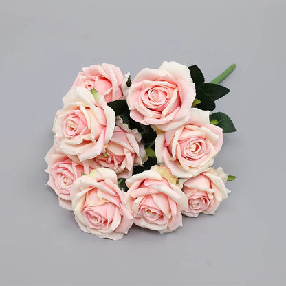 9 Heads Simulation Big Rose Bouquet Wedding Flowers White Fake Roses Artificial Flower Silk Flowers Home Decoration